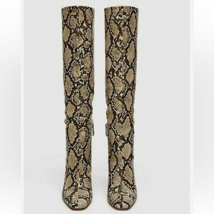 Zara knee high boots snakeskin block heel size 37 - 4” heel